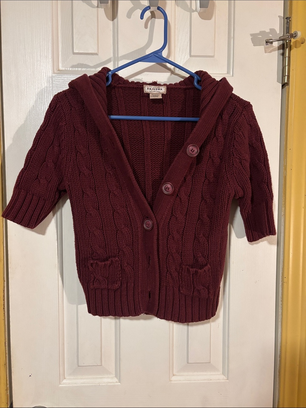 Arizona Jean Company Maroon Cable-Knit Hooded Cardigan